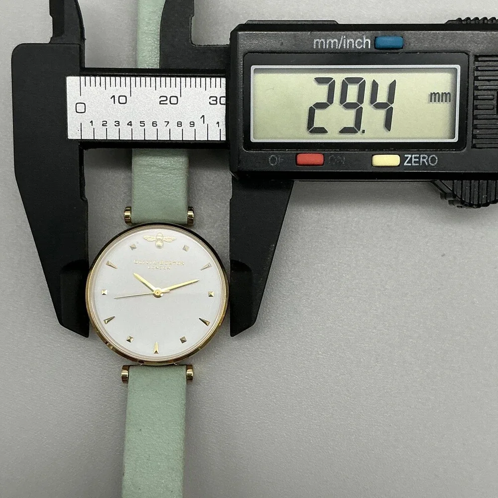 Olivia Burton Womens Watch 29mm Bee Logo Mint Green Leather Gold Tone New Batt